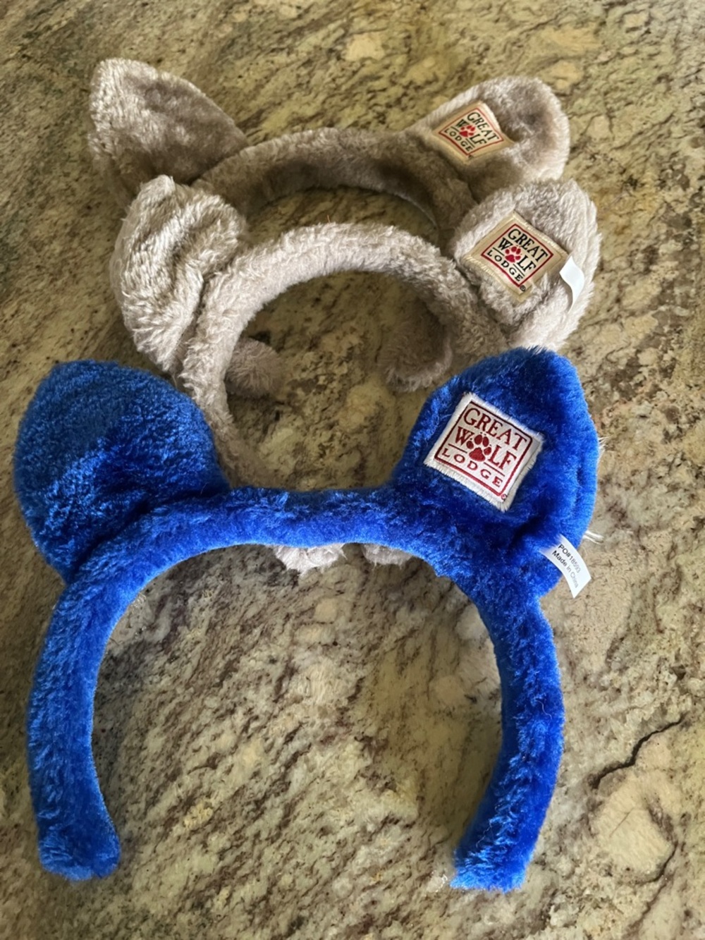 Great Wolf Lodge Plush Ear Headbands - set of 3, Blue & Taupe